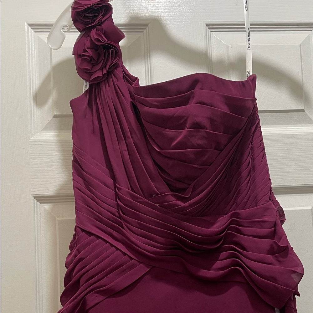 David's Bridal One-Shoulder Plum Dress